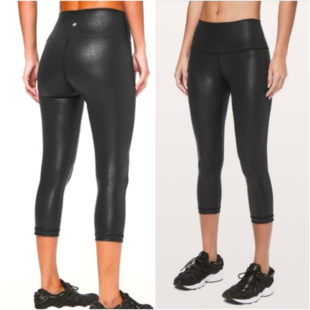 Lululemon Align High Rise Shiny Foil Black Cropped Leggings Size 2